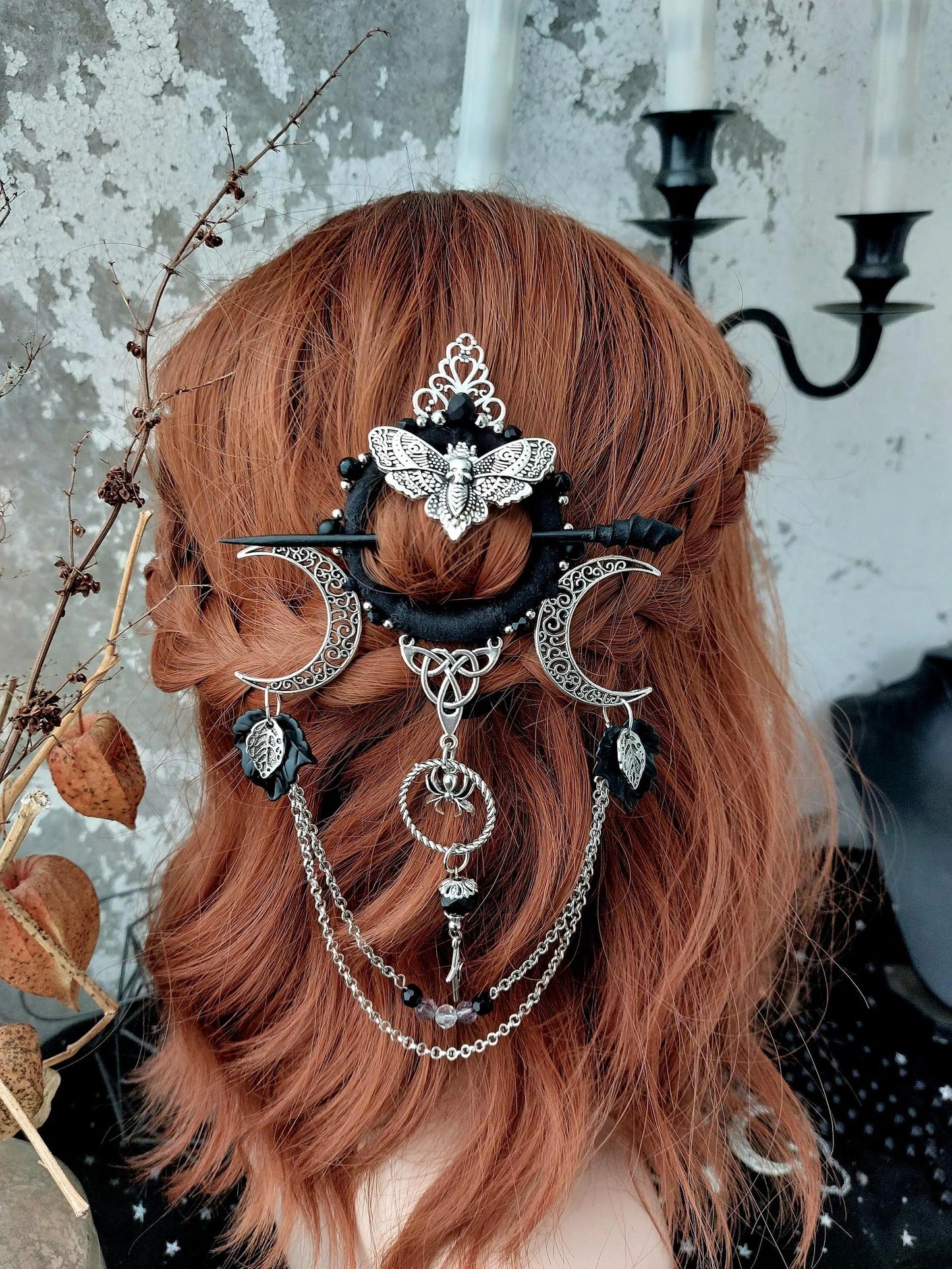 🔥LAST DAY 50% OFF🧙♀️Handmade Goddess of the Night Witchy Hair Pin
