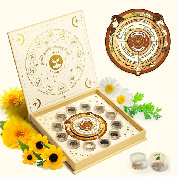 🔥Last Day 49% OFF -💥Zodiac Seed Bank with Moon Calendar Gardening Gift 🌙 Moon-Guided Gardening Instructions Included
