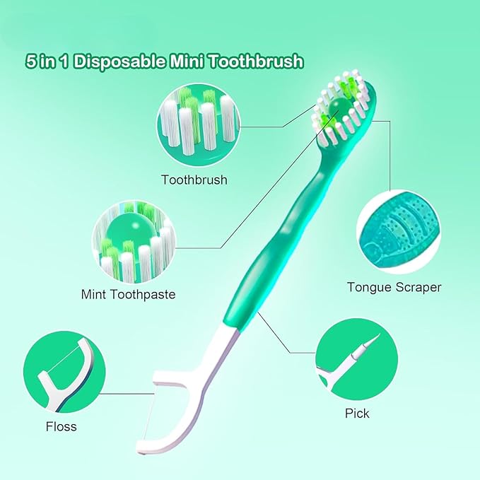 š5 in 1 Mini Toothbrush & Floss & Tongue Scraper & Toothpick Set