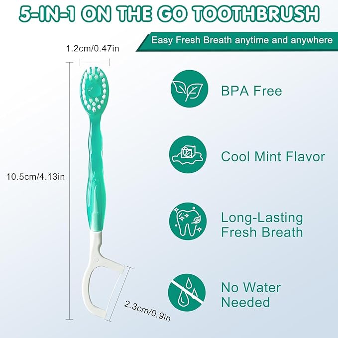 š5 in 1 Mini Toothbrush & Floss & Tongue Scraper & Toothpick Set
