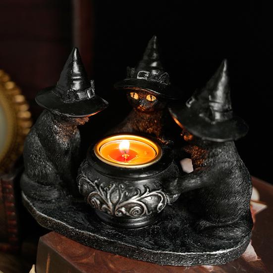 Gothic Black Cat Candle Holder