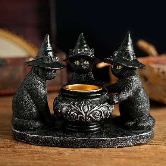 Gothic Black Cat Candle Holder