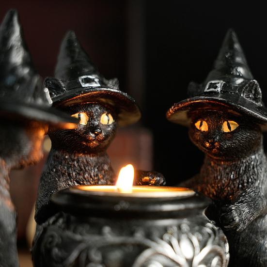 Gothic Black Cat Candle Holder