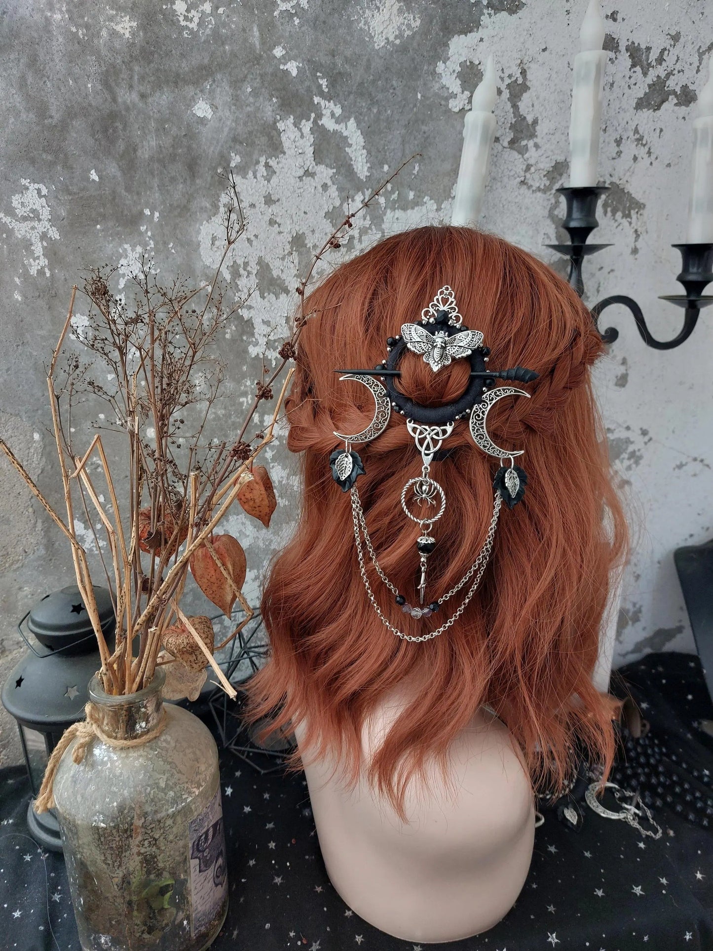 🔥LAST DAY 50% OFF🧙♀️Handmade Goddess of the Night Witchy Hair Pin