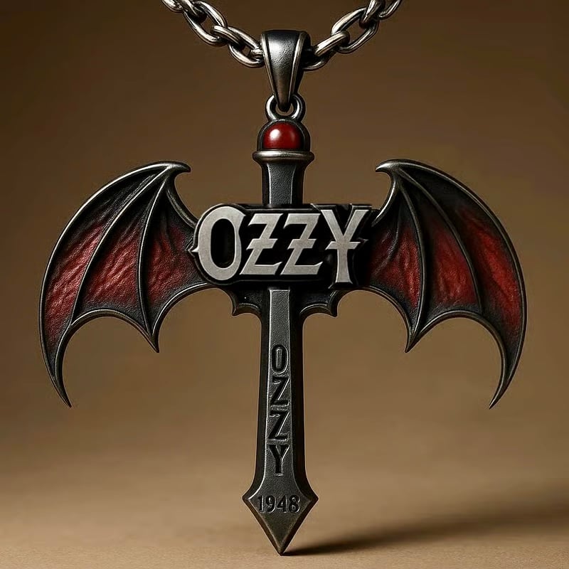 🔥LAST DAY 49%OFF-🔥Ozzy Osbourne 1948 Memorial Cross Pendant – Bat Wing Tribute Edition