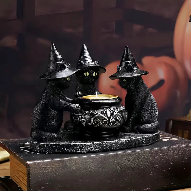 Gothic Black Cat Candle Holder