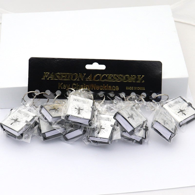 🙏1:12 Mini Bible Cross Keychain