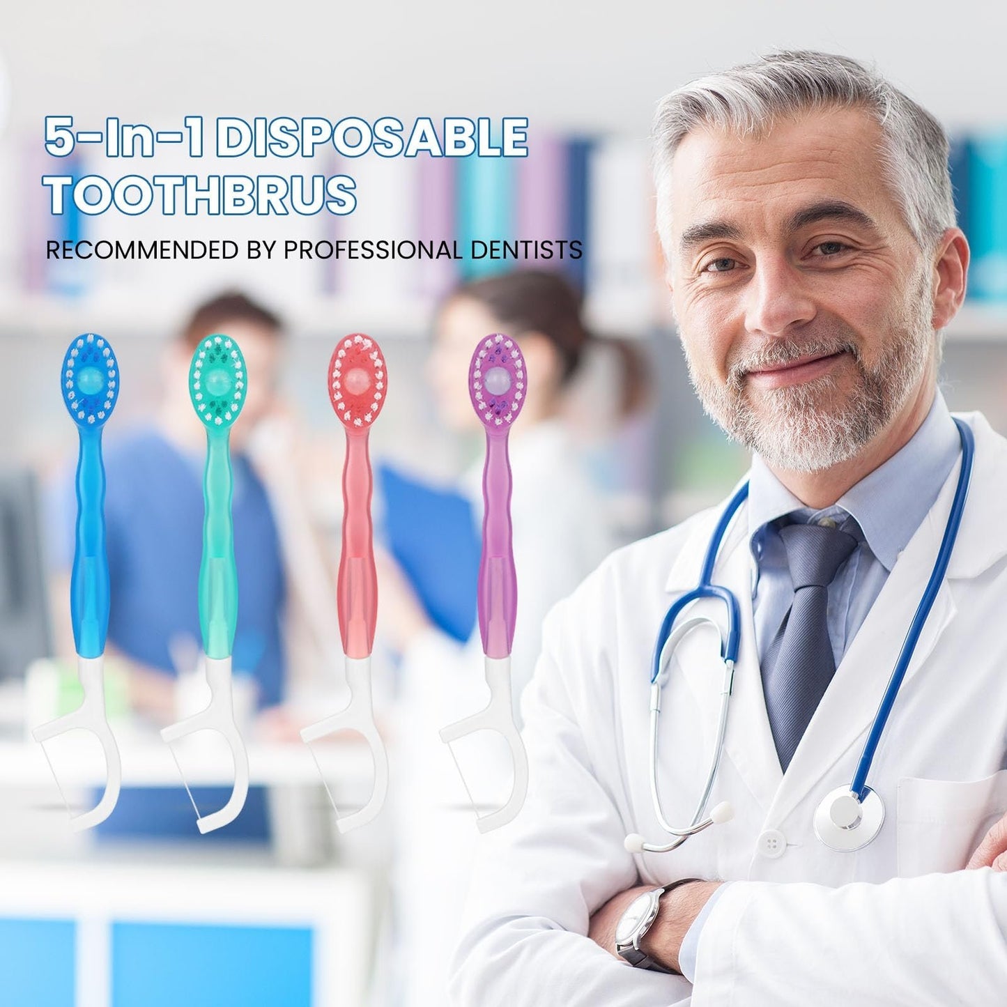 š5 in 1 Mini Toothbrush & Floss & Tongue Scraper & Toothpick Set