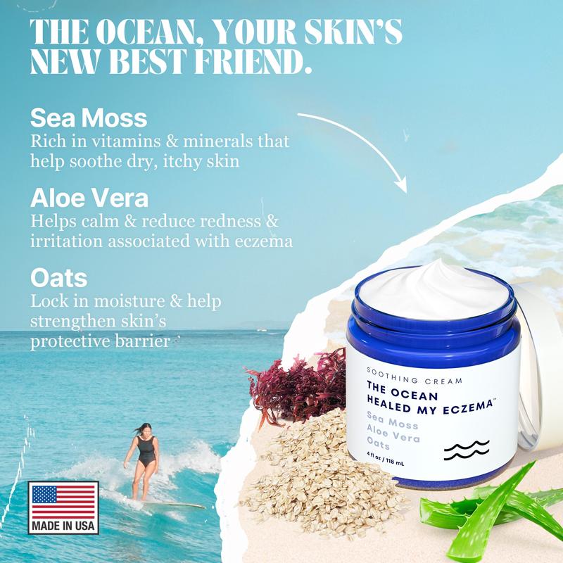 Natural Soothing Cream with Sea Moss & OatsEczema & Psoriasis Relief - Ocean Minerals- for Sensitive Skin-Hydrating Eczema Cream for Dry Skin