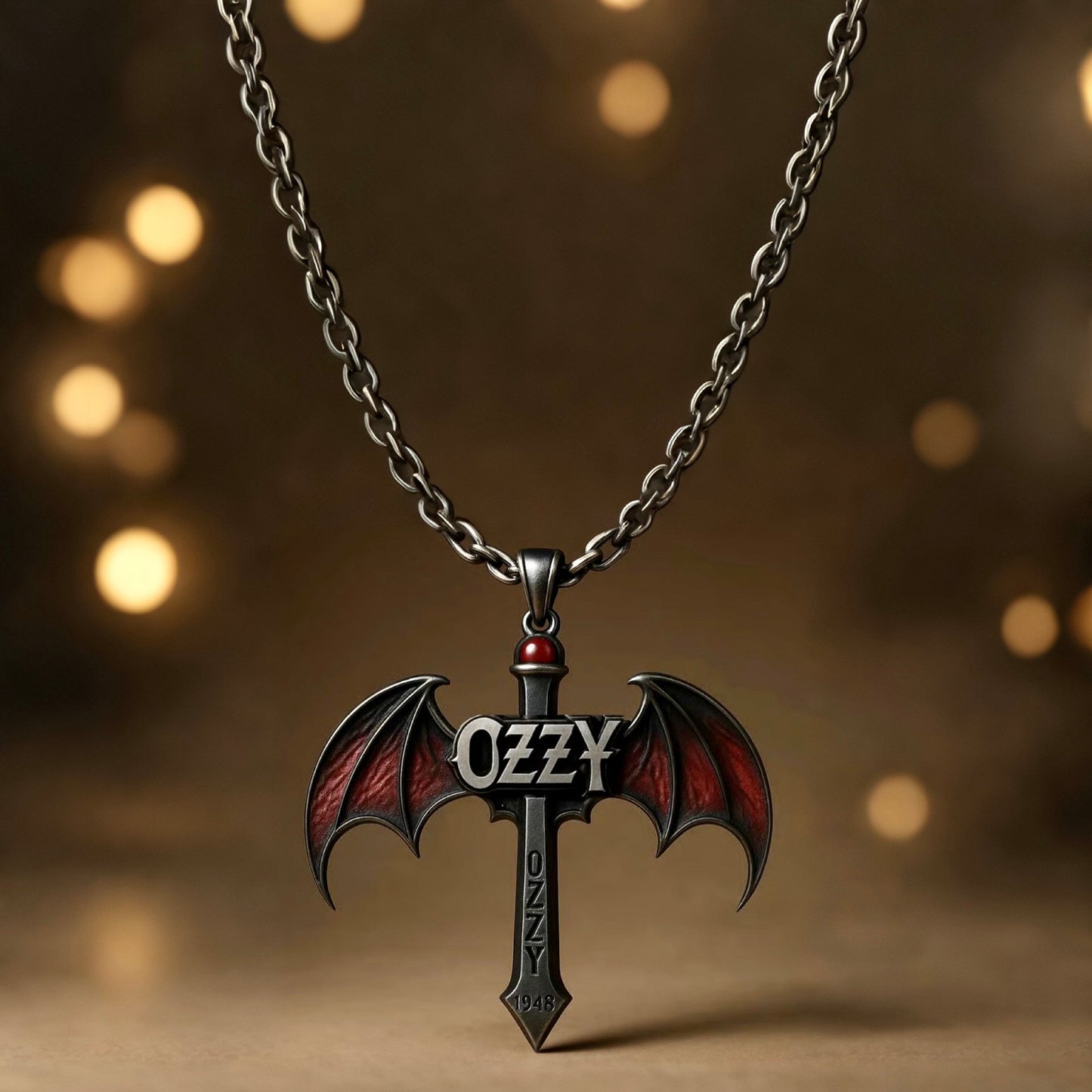 🔥LAST DAY 49%OFF-🔥Ozzy Osbourne 1948 Memorial Cross Pendant – Bat Wing Tribute Edition