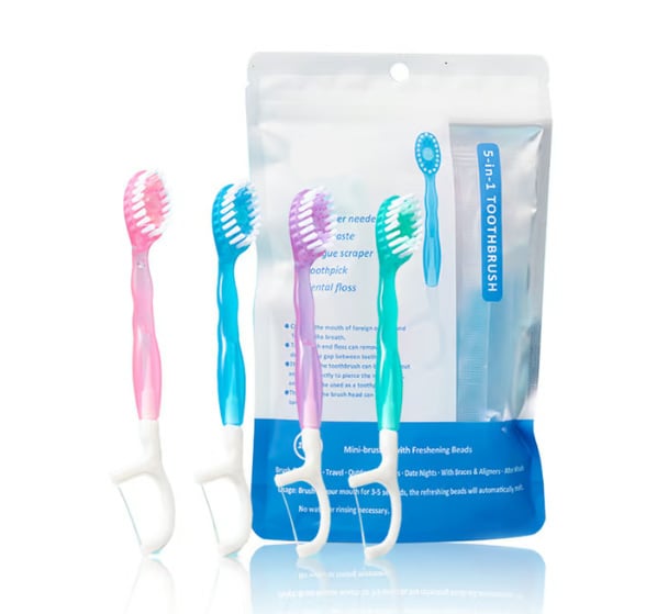 š5 in 1 Mini Toothbrush & Floss & Tongue Scraper & Toothpick Set