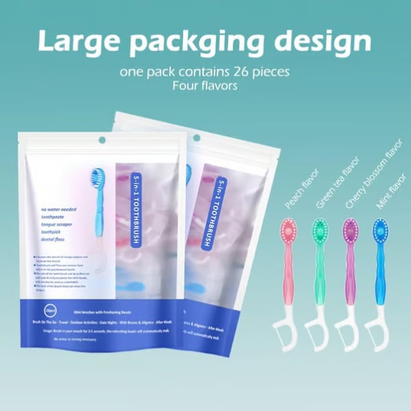 š5 in 1 Mini Toothbrush & Floss & Tongue Scraper & Toothpick Set