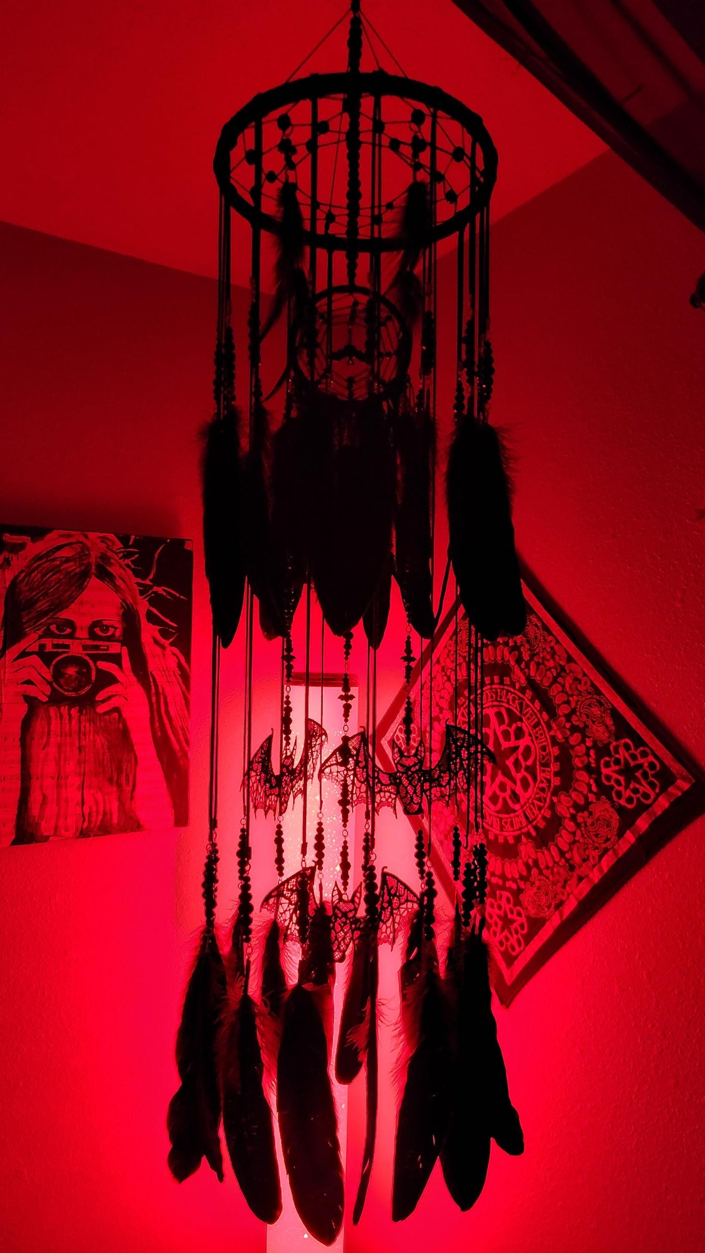 🔥LAST DAY 50% OFF🖤Gothic Black DreamCatcher Mobile with Crystals & Bats🎁Buy 2 Free Shipping