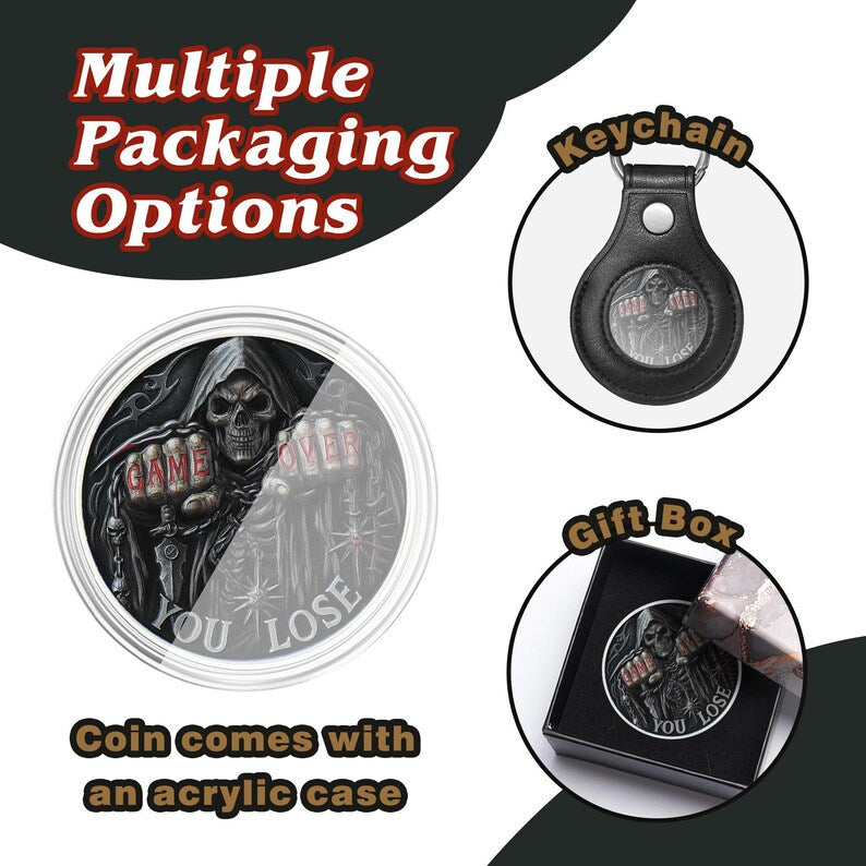 Memento Mori Coin Daily Practice Stoic Chip, Game Over Skull Challenge Coin