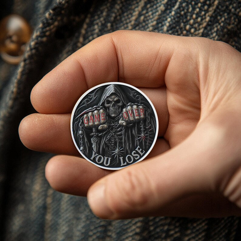 Memento Mori Coin Daily Practice Stoic Chip, Game Over Skull Challenge Coin