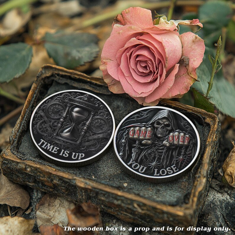 Memento Mori Coin Daily Practice Stoic Chip, Game Over Skull Challenge Coin
