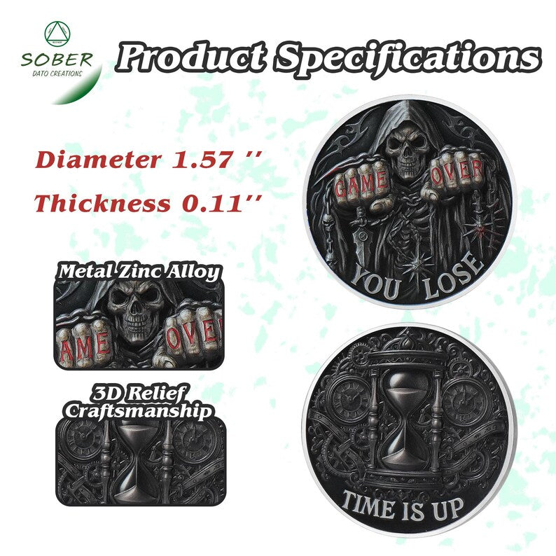 Memento Mori Coin Daily Practice Stoic Chip, Game Over Skull Challenge Coin