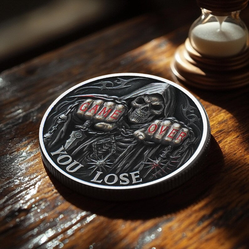 Memento Mori Coin Daily Practice Stoic Chip, Game Over Skull Challenge Coin