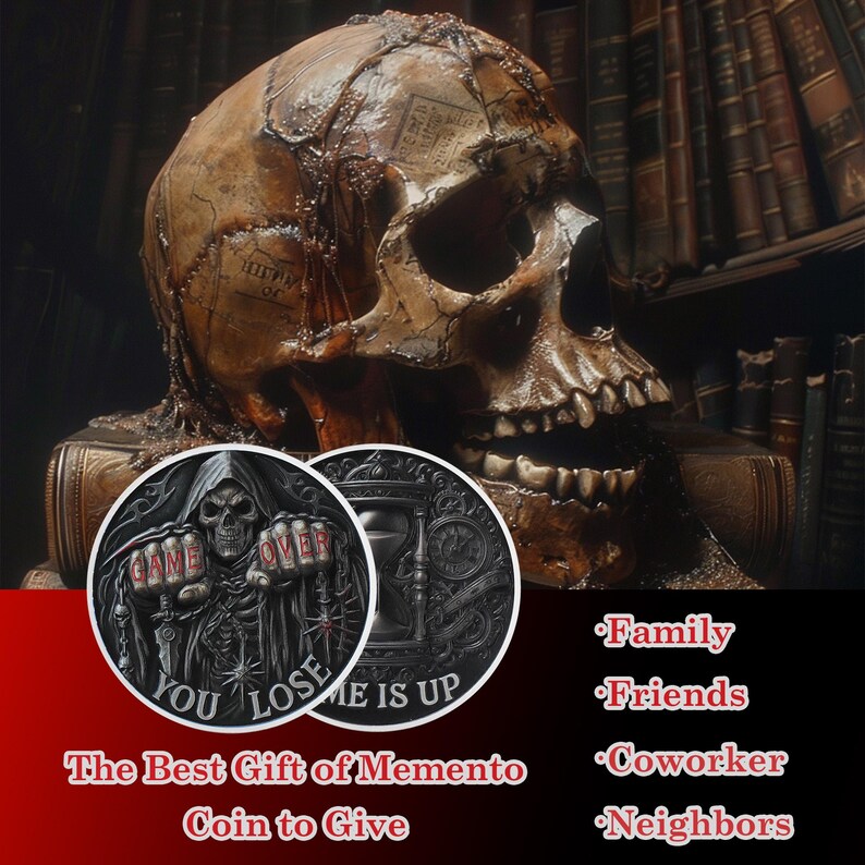 Memento Mori Coin Daily Practice Stoic Chip, Game Over Skull Challenge Coin