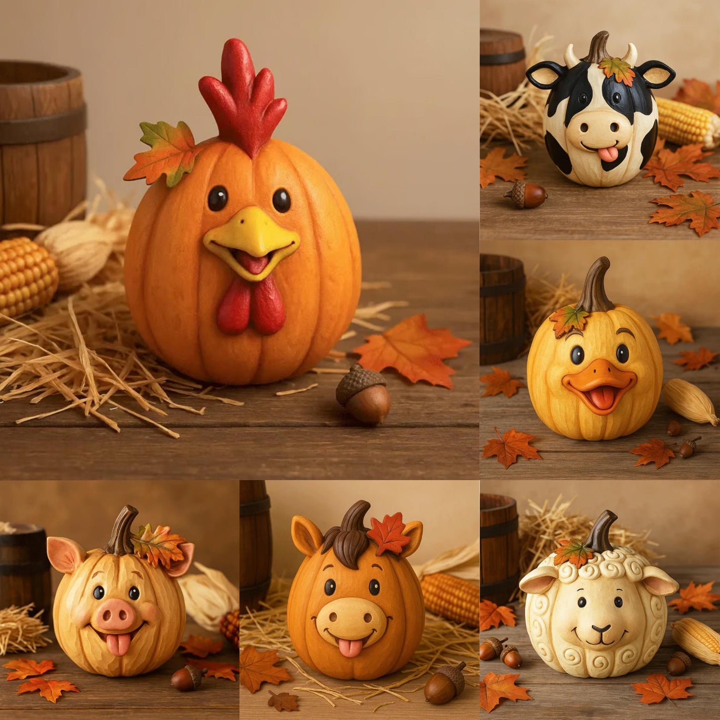 🔥Last Day 49% OFF - 🎃🍂Farm Animal Pumpkin Figurines
