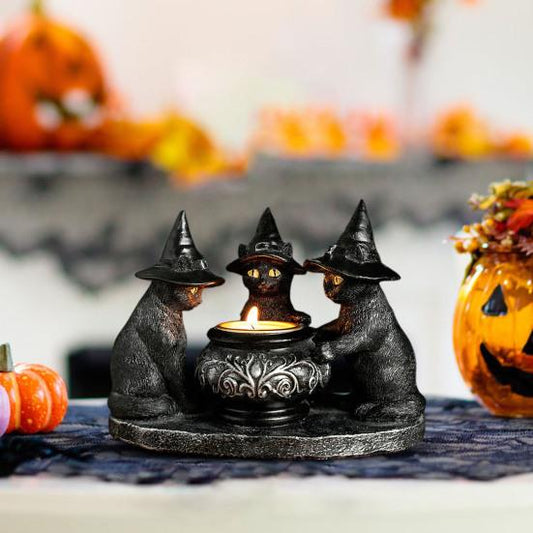 Gothic Black Cat Candle Holder