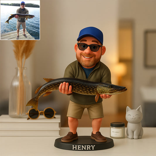 Custom Fishing Photo Pixar Cartoon Style Desk Decor