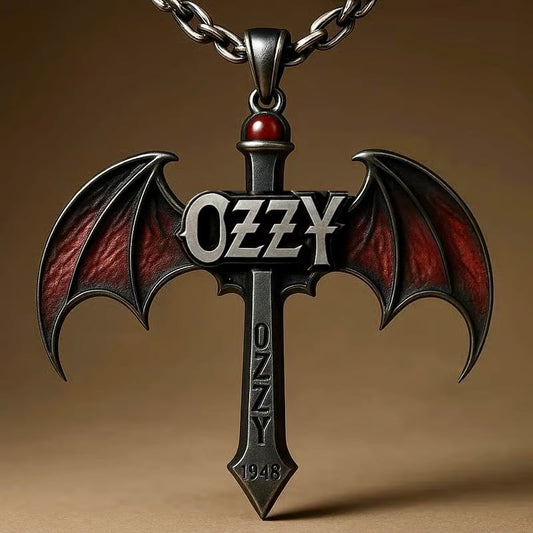 🔥LAST DAY 49%OFF-🔥Ozzy Osbourne 1948 Memorial Cross Pendant – Bat Wing Tribute Edition