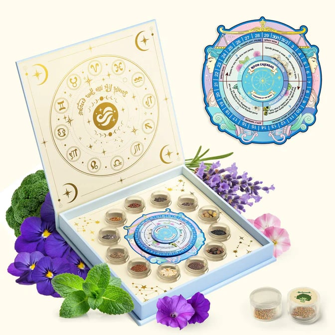 🔥Last Day 49% OFF -💥Zodiac Seed Bank with Moon Calendar Gardening Gift 🌙 Moon-Guided Gardening Instructions Included