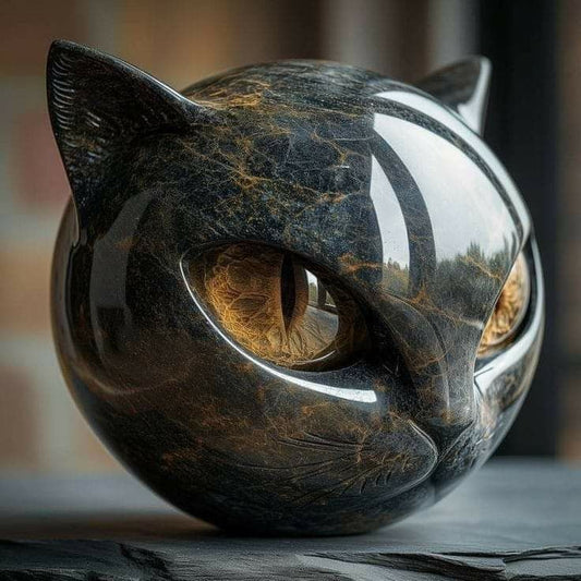 Luxury Black Cat Stone Sculpture – Elegant Home Décor & Gift-Ready Art Piece